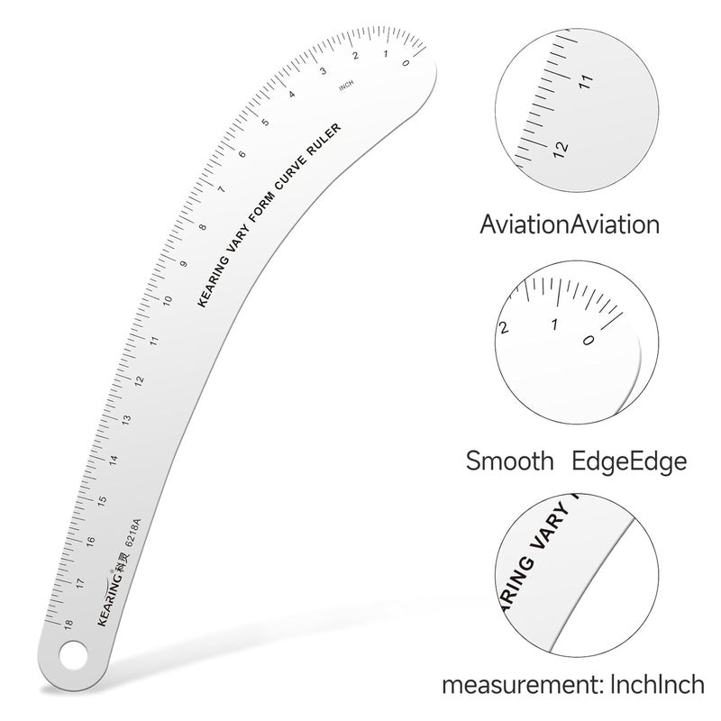 KEARING 18 inch French Curve Ruler, Hip Curve Ruler for Pattern Making, Vary Form Curve Ruler Aviation Quality Aluminum Fashion Designer's Ruler for Sewing, Quilting, Design - Image 4